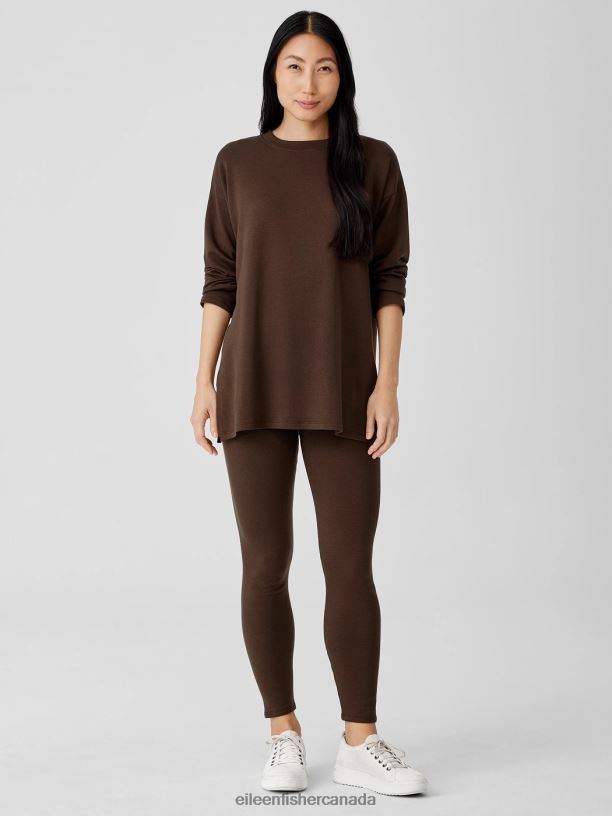 EILEEN FISHER Cozy Brushed Terry Hug High-Waisted Leggings Slim Fit Ankle Length Women COFFEE Clothing 024FN679