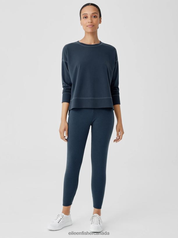 EILEEN FISHER Cozy Brushed Terry Hug High-Waisted Leggings Slim Fit Ankle Length Women DEEP ADRIATIC Clothing 024FN682