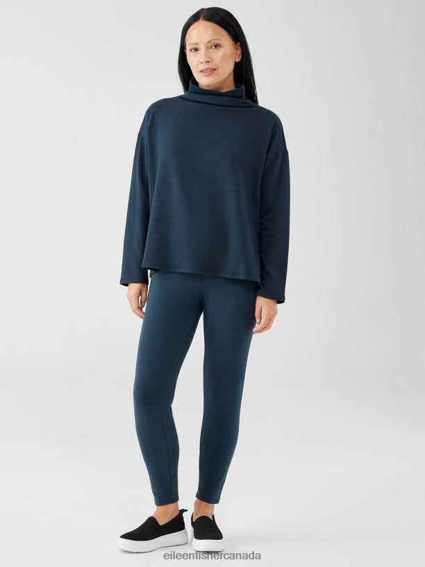 EILEEN FISHER Cozy Brushed Terry Hug High-Waisted Leggings Slim Fit Ankle Length Women DEEP ADRIATIC Clothing 024FN682