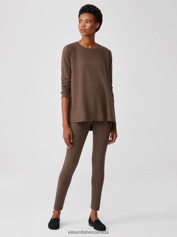 EILEEN FISHER Cozy Brushed Terry Hug High-Waisted Leggings Slim Fit Ankle Length Women ESPRESSO Clothing 024FN769
