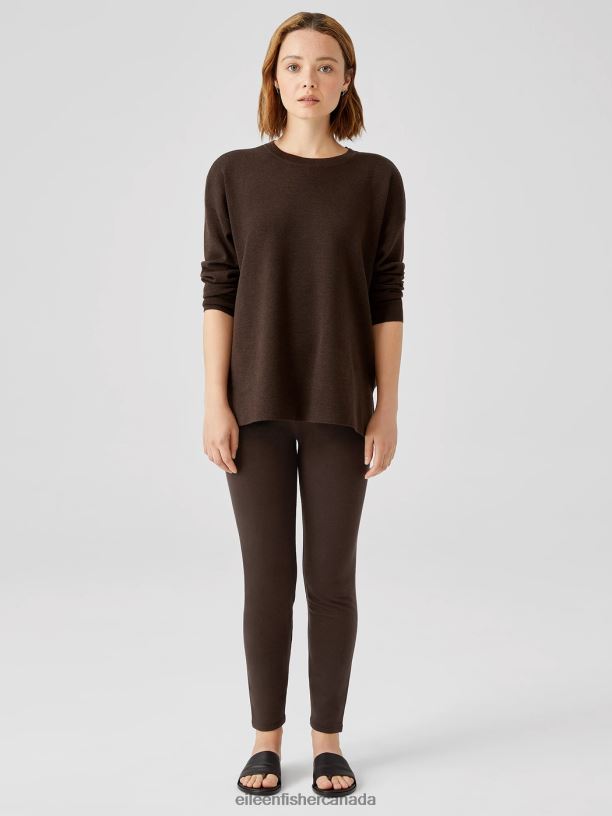 EILEEN FISHER Cozy Brushed Terry Hug High-Waisted Leggings Slim Fit Ankle Length Women ESPRESSO Clothing 024FN769