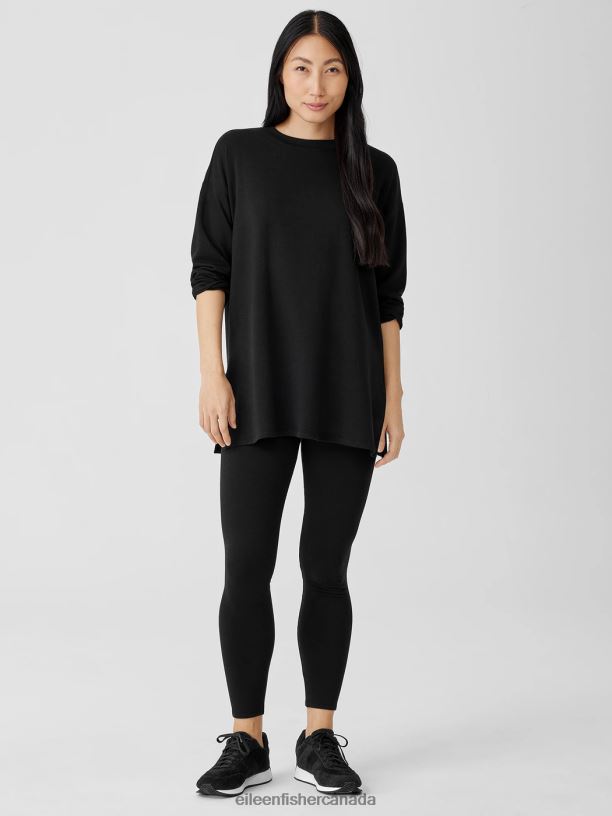 EILEEN FISHER Cozy Brushed Terry Hug Leggings Slim Fit Ankle Length Women BLACK Clothing 024FN673