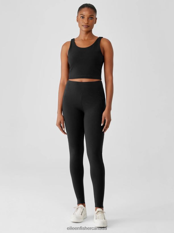 EILEEN FISHER Pima Cotton Stretch Jersey Leggings Slim Fit Ankle Length Women BLACK Clothing 024FN766