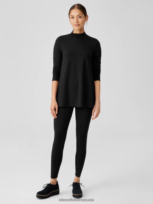 EILEEN FISHER Stretch Jersey Knit High-Waisted Leggings Slim Fit Ankle Length Women BLACK Clothing 024FN675