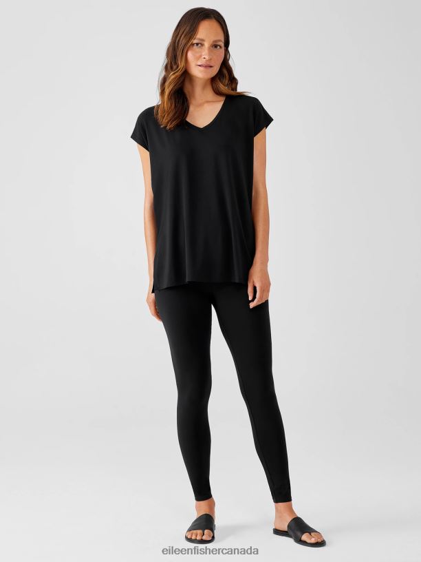 EILEEN FISHER Stretch Jersey Knit Leggings Slim Fit Ankle Length Women BLACK Clothing 024FN773