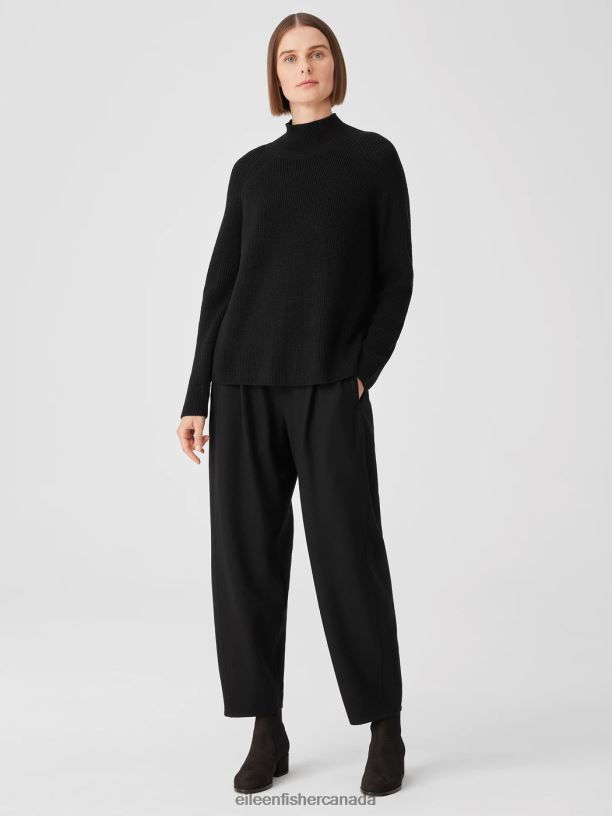 EILEEN FISHER Boiled Wool Jersey Pleated Lantern Pant Easy Fit Ankle Length Women BLACK Clothing 024FN819