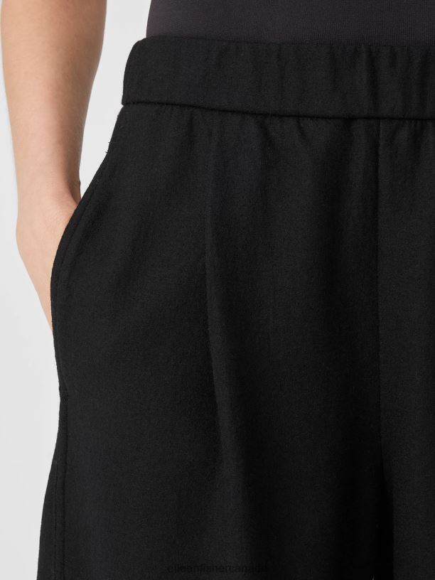 EILEEN FISHER Boiled Wool Jersey Pleated Lantern Pant Easy Fit Ankle Length Women BLACK Clothing 024FN819