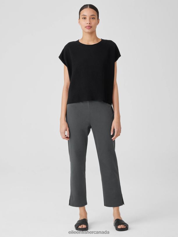 EILEEN FISHER Cotton Blend Ponte Pant with Slits Slim Fit Cropped Length Women BLACK Clothing 024FN606