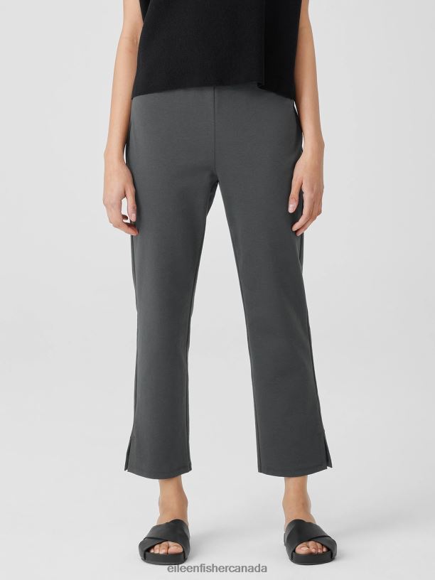 EILEEN FISHER Cotton Blend Ponte Pant with Slits Slim Fit Cropped Length Women BLACK Clothing 024FN606
