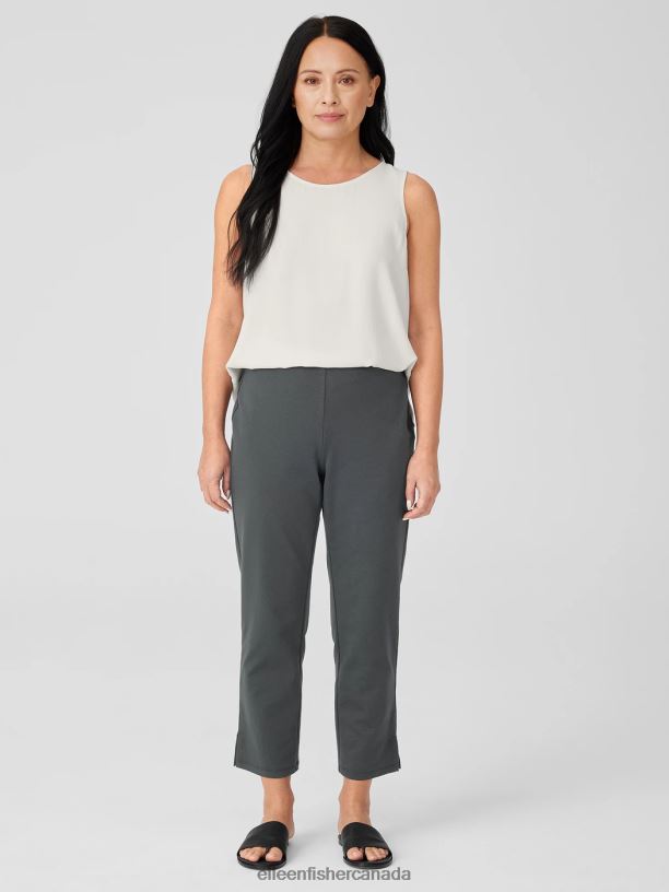 EILEEN FISHER Cotton Blend Ponte Pant with Slits Slim Fit Cropped Length Women BLACK Clothing 024FN606