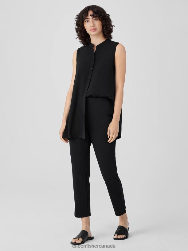 EILEEN FISHER Cotton Blend Ponte Pant with Slits Slim Fit Cropped Length Women BLACK Clothing 024FN607