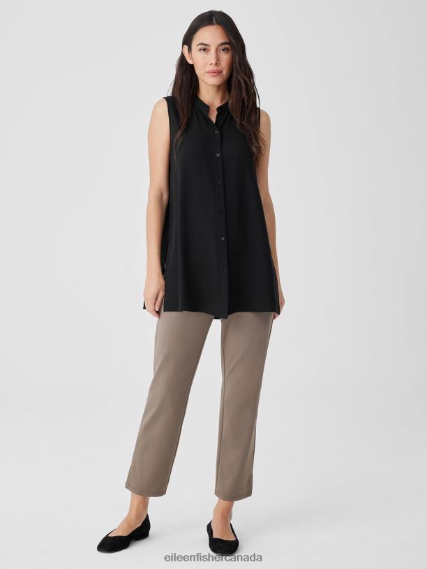 EILEEN FISHER Cotton Blend Ponte Pant with Slits Slim Fit Cropped Length Women COBBLESTONE Clothing 024FN608