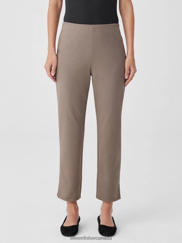 EILEEN FISHER Cotton Blend Ponte Pant with Slits Slim Fit Cropped Length Women COBBLESTONE Clothing 024FN608