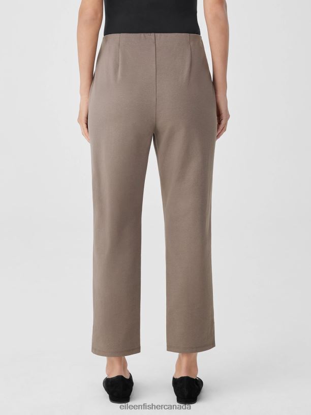 EILEEN FISHER Cotton Blend Ponte Pant with Slits Slim Fit Cropped Length Women COBBLESTONE Clothing 024FN608