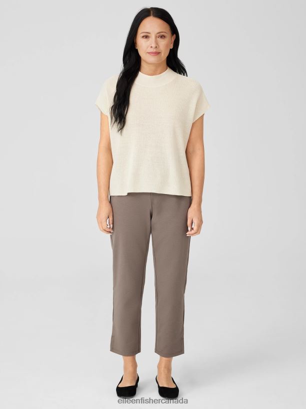 EILEEN FISHER Cotton Blend Ponte Pant with Slits Slim Fit Cropped Length Women COBBLESTONE Clothing 024FN608