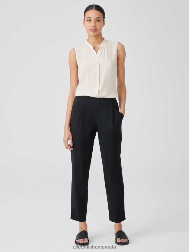 EILEEN FISHER Cotton Blend Ponte Tapered Pant Easy Fit Ankle Length Women BLACK Clothing 024FN601