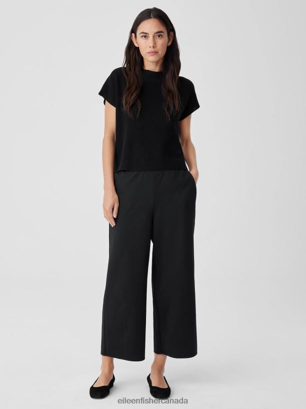 EILEEN FISHER Cotton Blend Ponte Wide-Leg Pant Easy Fit Cropped Length Women BLACK Clothing 024FN610
