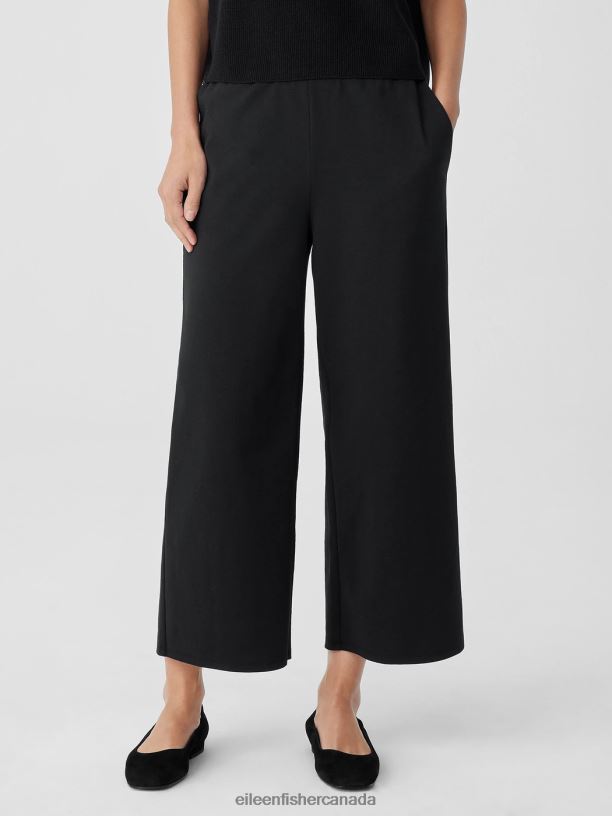 EILEEN FISHER Cotton Blend Ponte Wide-Leg Pant Easy Fit Cropped Length Women BLACK Clothing 024FN610