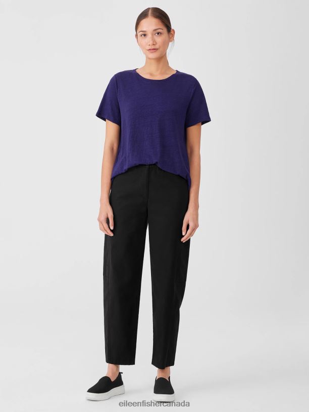 EILEEN FISHER Cotton Hemp Stretch Lantern Pant Easy Fit Ankle Length Women BLACK Clothing 024FN635