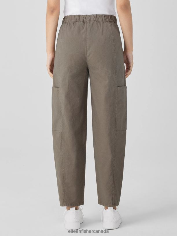 EILEEN FISHER Cotton Hemp Stretch Lantern Pant Easy Fit Ankle Length Women COBBLESTONE Clothing 024FN638