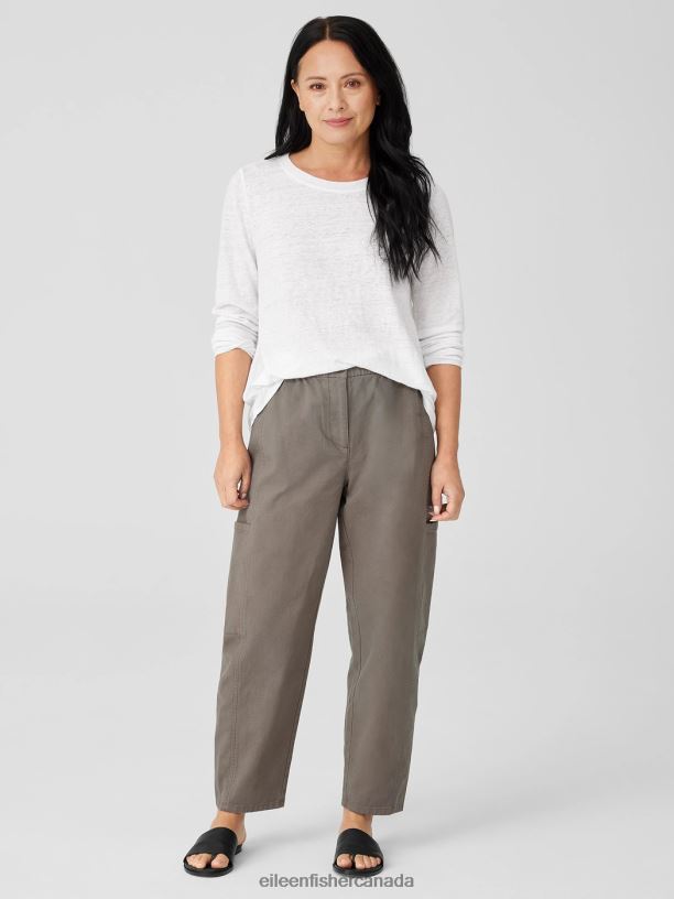 EILEEN FISHER Cotton Hemp Stretch Lantern Pant Easy Fit Ankle Length Women COBBLESTONE Clothing 024FN638