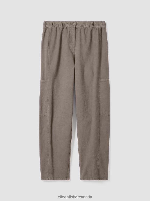 EILEEN FISHER Cotton Hemp Stretch Lantern Pant Easy Fit Ankle Length Women COBBLESTONE Clothing 024FN638