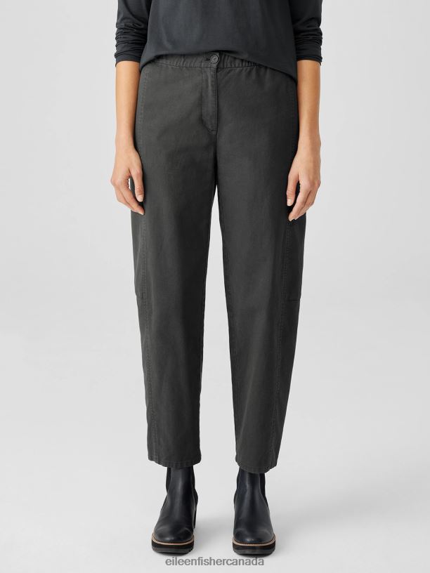 EILEEN FISHER Cotton Hemp Stretch Lantern Pant Easy Fit Ankle Length Women GRAPHITE Clothing 024FN636