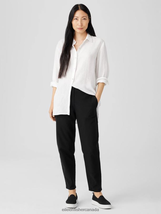 EILEEN FISHER Cotton Hemp Stretch Tapered Pant Easy Fit Ankle Length Women BLACK Clothing 024FN643
