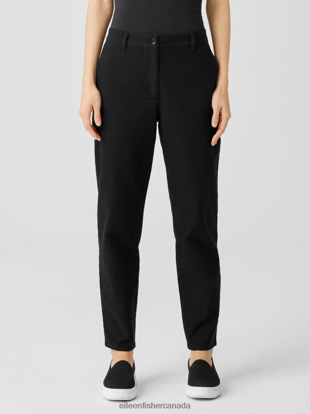 EILEEN FISHER Cotton Hemp Stretch Tapered Pant Easy Fit Ankle Length Women BLACK Clothing 024FN643