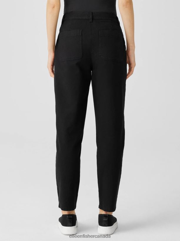 EILEEN FISHER Cotton Hemp Stretch Tapered Pant Easy Fit Ankle Length Women BLACK Clothing 024FN643