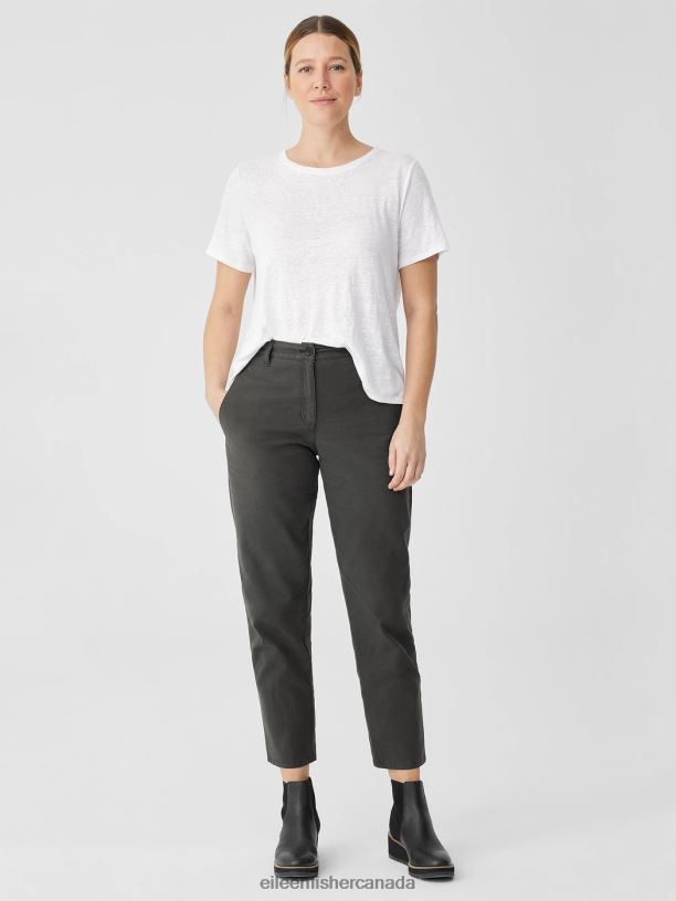 EILEEN FISHER Cotton Hemp Stretch Tapered Pant Easy Fit Ankle Length Women GRAPHITE Clothing 024FN644