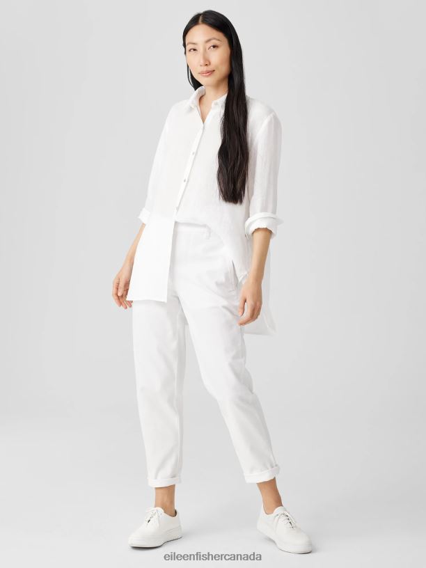 EILEEN FISHER Cotton Hemp Stretch Tapered Pant Easy Fit Ankle Length Women WHITE Clothing 024FN645
