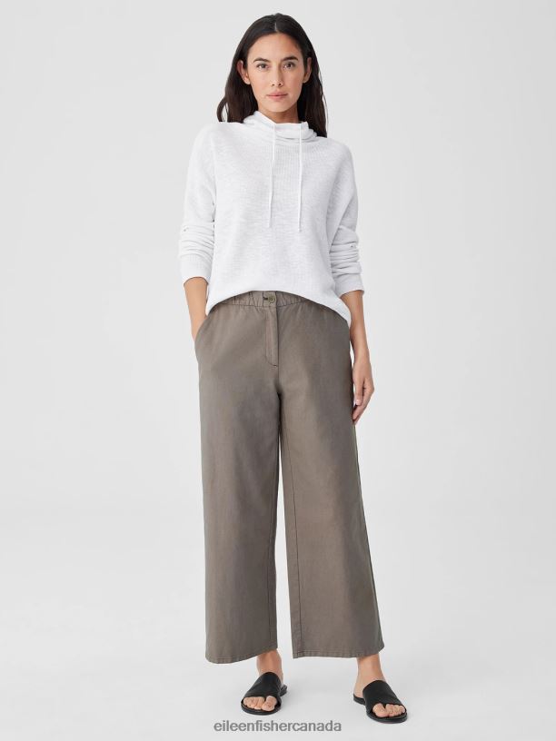 EILEEN FISHER Cotton Hemp Stretch Wide-Leg Pant Easy Fit Ankle Length Women COBBLESTONE Clothing 024FN646