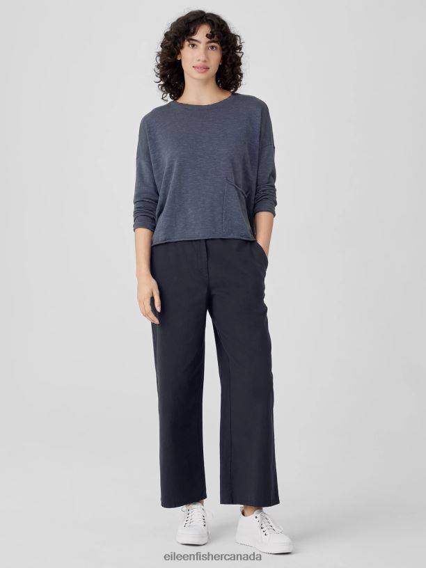 EILEEN FISHER Cotton Hemp Stretch Wide-Leg Pant Easy Fit Ankle Length Women OCEAN Clothing 024FN647