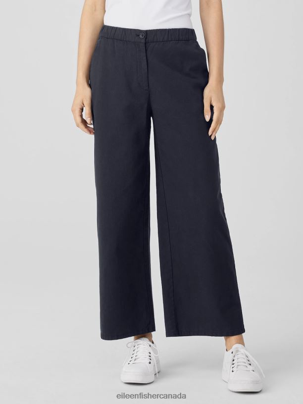 EILEEN FISHER Cotton Hemp Stretch Wide-Leg Pant Easy Fit Ankle Length Women OCEAN Clothing 024FN647