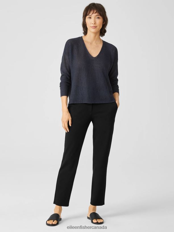 EILEEN FISHER Cotton Ponte Slim Pant Slim Fit Ankle Length Women BLACK Clothing 024FN746
