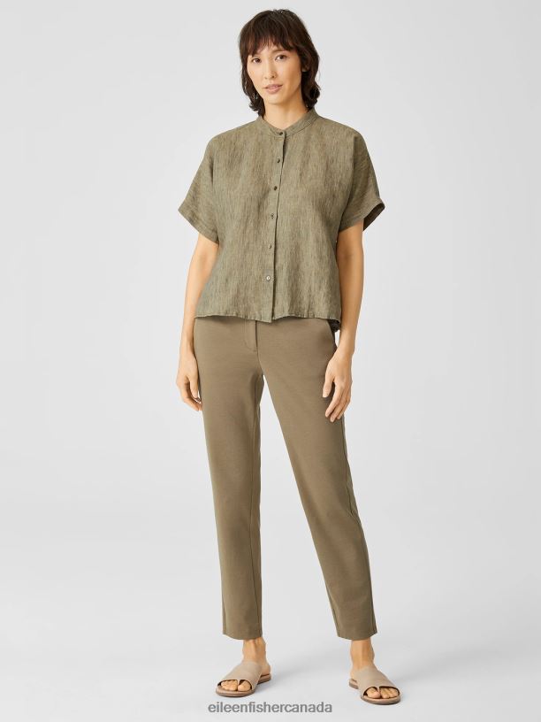 EILEEN FISHER Cotton Ponte Slim Pant Slim Fit Ankle Length Women TARRAGON Clothing 024FN750