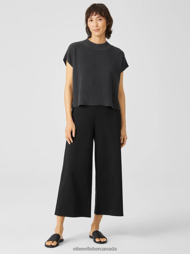 EILEEN FISHER Cotton Ponte Wide-Leg Pant Easy Fit Cropped Length Women BLACK Clothing 024FN744