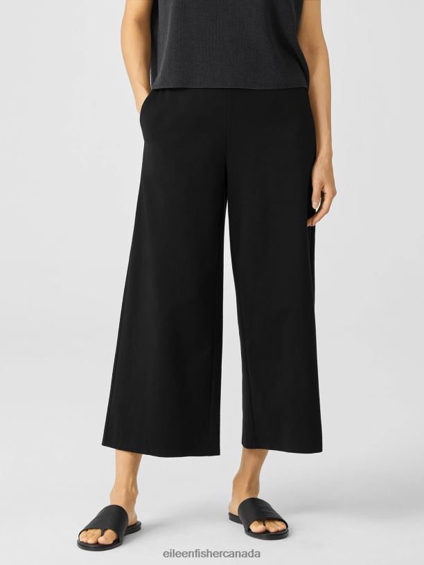EILEEN FISHER Cotton Ponte Wide-Leg Pant Easy Fit Cropped Length Women BLACK Clothing 024FN744
