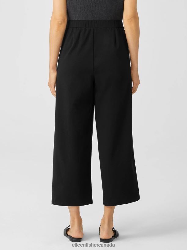 EILEEN FISHER Cotton Ponte Wide-Leg Pant Easy Fit Cropped Length Women BLACK Clothing 024FN744