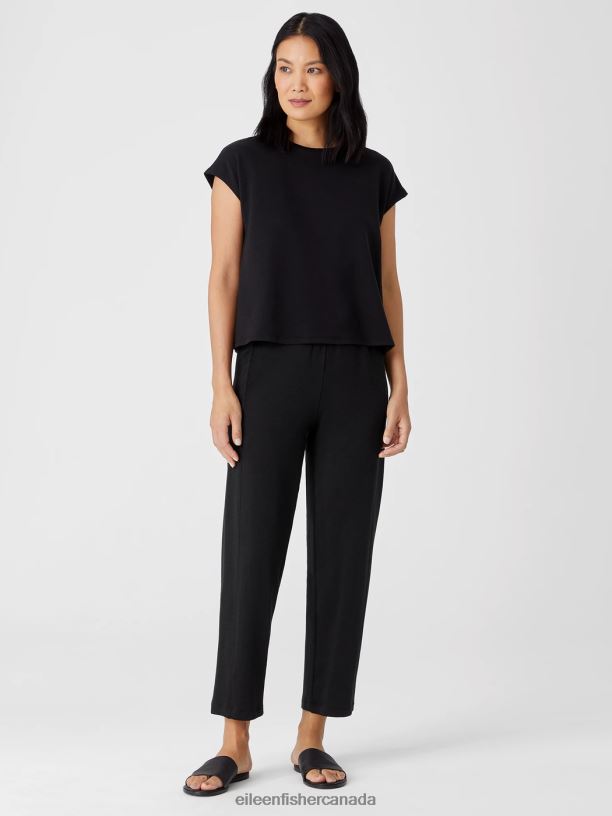 EILEEN FISHER Cozy Brushed Terry Hug Lantern Pant Easy Fit Ankle Length Women BLACK Clothing 024FN764