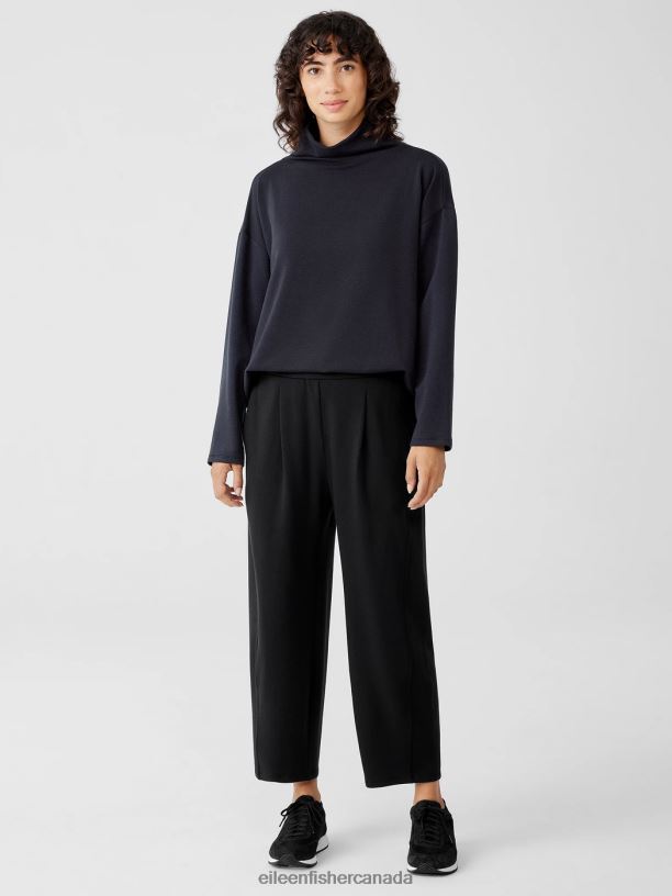 EILEEN FISHER Cozy Brushed Terry Hug Lantern Pant Easy Fit Cropped Length Women BLACK Clothing 024FN693
