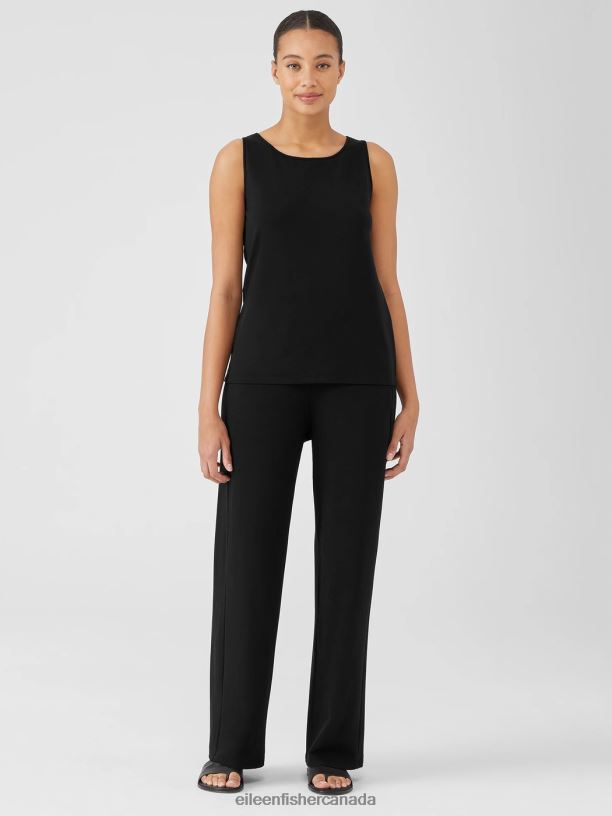EILEEN FISHER Cozy Brushed Terry Hug Straight Pant Easy Fit Full Length Women BLACK Clothing 024FN726