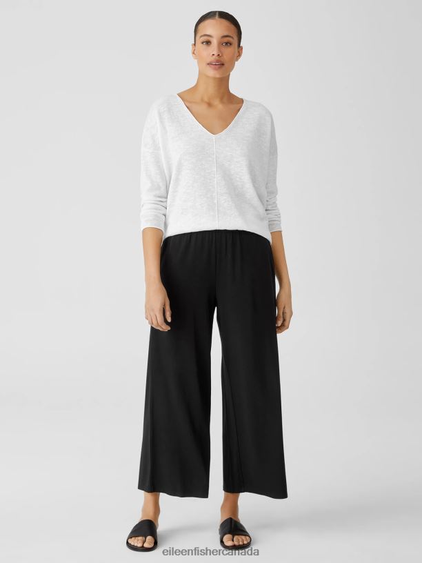 EILEEN FISHER Fine Jersey Wide-Leg Pant Easy Fit Cropped Length Women BLACK Clothing 024FN704