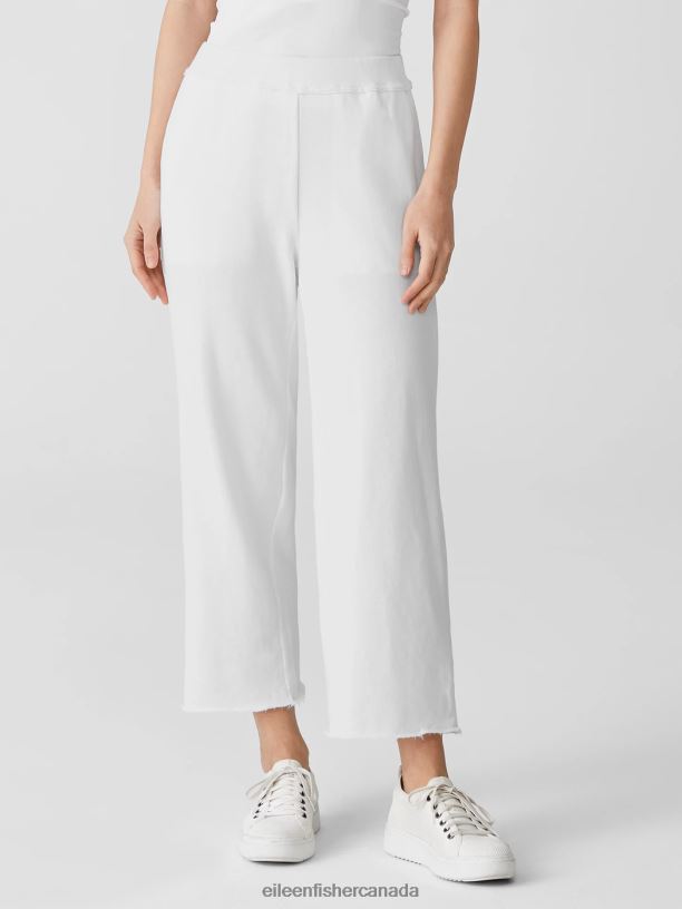 EILEEN FISHER Lightweight Organic Cotton Terry Straight Pant Easy Fit Cropped Length Women WHITE Clothing 024FN780