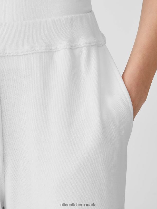 EILEEN FISHER Lightweight Organic Cotton Terry Straight Pant Easy Fit Cropped Length Women WHITE Clothing 024FN780