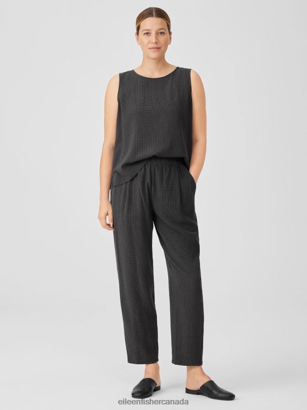 EILEEN FISHER Mini Check Crepe Tapered Pant Easy Fit Ankle Length Women METEOR Clothing 024FN668