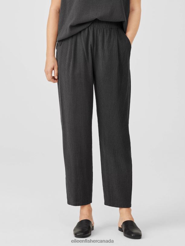 EILEEN FISHER Mini Check Crepe Tapered Pant Easy Fit Ankle Length Women METEOR Clothing 024FN668