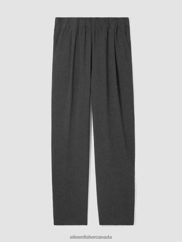 EILEEN FISHER Mini Check Crepe Tapered Pant Easy Fit Ankle Length Women METEOR Clothing 024FN668