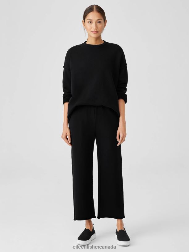 EILEEN FISHER Organic Cotton French Terry Straight Pant Easy Fit Cropped Length Women BLACK Clothing 024FN671